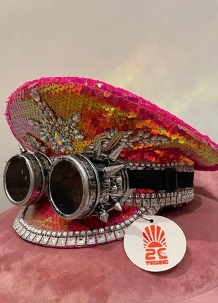 Sombrero o gorro steampunk lentejuelas rosa pink glitter con gafas plateadas pinchos Silver spikes, marque: 2cTechno, état: Neuf sans étiquette, taille: Taille unique, 59,00 €, 62,65 € Protection acheteurs incluse