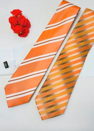 Lot 2 cravates orange corail à rayure très bon état, brand: Vintage Dressing, condition: Very good, €8.00, €9.10 includes Buyer Protection Pro