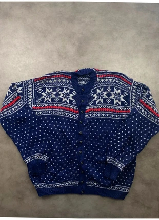 Pull vintage / bleu / à motifs ethnics 80s 90s 00s | sweat d'hiver cardigan - L femme oversize, marque: Vintage Dressing, état: Très bon état, taille: L / 40 / 12, 23,00 €, 24,85 € Protection acheteurs (Pro) incluse