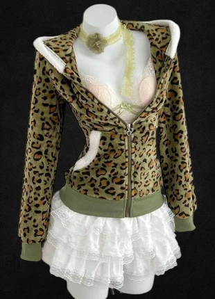 Hoodie léopard Y2K zippé – doux & vibe 2000s, marque: y2k, état: Neuf sans étiquette, taille: S / 36 / 8, 30,00 €, 32,20 € Protection acheteurs incluse