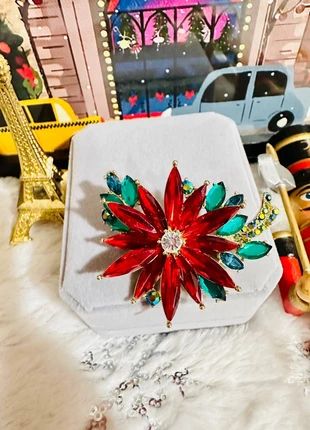 Broche vintage Napier – Fleur rouge & verte façon poinsettia – Parfaite pour Noël, brand: Napier, condition: Very good, €25.00, €26.95 includes Buyer Protection Pro