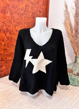 Pull noir à étoiles blanches – Mino du Sud – made in Italy – taille unique, marca: minodusud, estado: Muito bom, tamanho: Tamanho único, €24.99, €26.94 inclui Proteção do Comprador