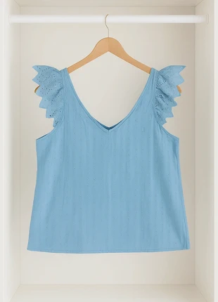 Top azul bordado con lazada espalda talla S - Haut brodé bleu avec noeud dans le dos taille S, marque: Shein, état: Neuf sans étiquette, taille: S / 36 / 8, 5,00 €, 5,95 € Protection acheteurs incluse