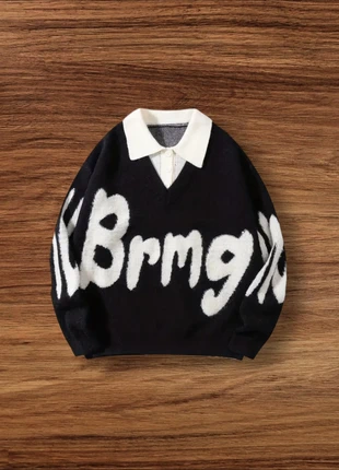 Pull Vintage Y2K Motifs Brmg Noir Blanc Taille Xl - Américain Old School USA 90s Streetwear, brand: Aesthetic, condition: Very good, size: XL, €54.90, €58.35 includes Buyer Protection