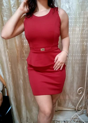 Abito Tubino Rosso Peplum Stile Cocktail/Elegante, marca: Made In Italy, estado: Muito bom, tamanho: M / 38 / 10, €13.00, €14.35 inclui Proteção do Comprador