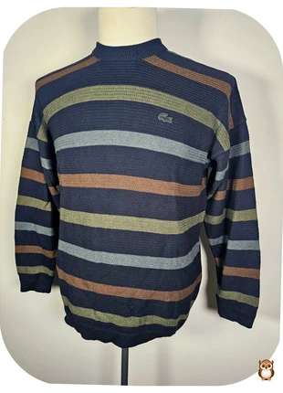 Pull Lacoste Devanlay vintage rayé navy/marron/vert T.4 M – 80s/90s collector, merk: Lacoste, staat: Heel goed, maat: M, € 29,90, € 32,10 inclusief Kopersbescherming Pro