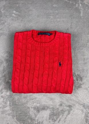 Torsadé Polo Ralph Lauren col rond | Taille S | Rouge logo bleu marine, merk: Ralph Lauren, staat: Heel goed, maat: S / 36 / 8, € 49,90, € 53,10 inclusief Kopersbescherming