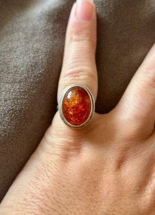 Bague en argent massif et ambre, marca: Argent, estado: Muito bom, tamanho: 17,3 mm Ø / 14,5, €36.95, €39.50 inclui Proteção do Comprador Pro