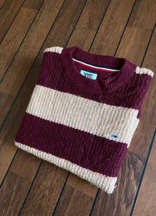 Pull/Sweat D'hiver Tommy Jeans S Femme Abricot bordeaux a rayures logo brodé épais, merk: Tommy Jeans, staat: Heel goed, maat: S / 36 / 8, € 19,50, € 21,18 inclusief Kopersbescherming
