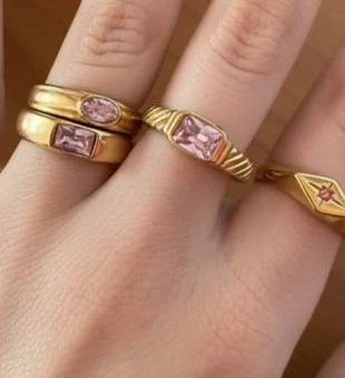 5 Pink Gem Gold Plated Stainless Steel Ring Set, brand: Pink, condition: New with tags, size: 17.3 mm / N½, £16.00, £17.50 includes Buyer Protection