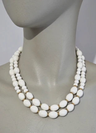 Collier vintage 2 rangs chute  perles blanches bakelite, état: Très bon état, 22,00 €, 23,80 € Protection acheteurs (Pro) incluse
