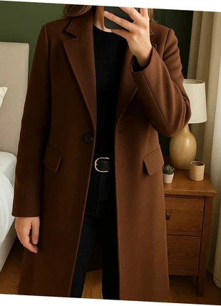 Manteau marron chocolat à un bouton – coupe droite élégante, staat: Heel goed, maat: S / 36 / 8, € 29,00, € 31,15 inclusief Kopersbescherming
