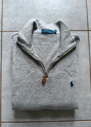 Pull Half zip 1/4 zip col camionneur Ralph Lauren | Taille L | Gris chiné | Logo brodé bleu marine, marke: Ralph Lauren, zustand: Sehr gut, größe: L, 50,00 €, 53,20 € inklusive Vinted-Käuferschutz