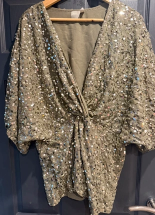 ASOS Curve Khaki Green Sequin Twist Knot Top – Size 18, brand: ASOS, condition: Very good, size: XXXL / 18, £6.00, £7.00 includes Buyer Protection