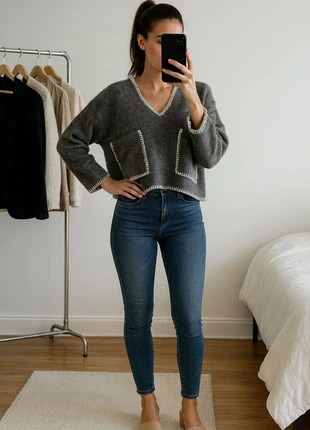 Pull gris d’hiver élégant col V Zara - Très bon état - Taille 34 / XS, merk: Zara, staat: Heel goed, maat: XS / 34 / 6, € 14,00, € 15,40 inclusief Kopersbescherming