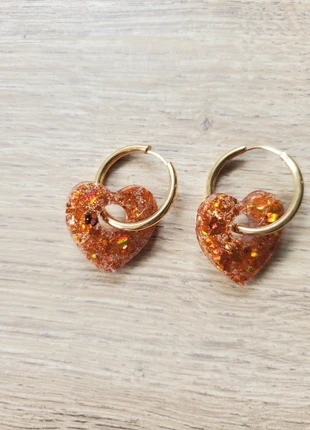 Boucles d'oreilles d'automne créoles dorées acier inoxydable cœur orange paillettes cadeau, marque: boucles d'oreilles automne, état: Très bon état, 10,00 €, 11,20 € Protection acheteurs (Pro) incluse