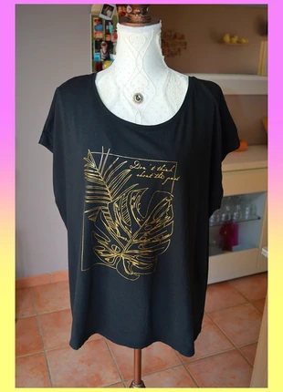 T-shirt noir Xxl Inextenso avec motif doré tendance, marque: In Extenso, état: Très bon état, taille: XXL / 44 / 16, 8,00 €, 9,10 € Protection acheteurs (Pro) incluse