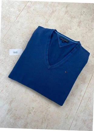 Pull Tommy Hilfiger col V uni - taille S femme - bleu - logo brodé, brand: Tommy Hilfiger, condition: Very good, size: S / 36 / 8, €9.00, €10.15 includes Buyer Protection Pro