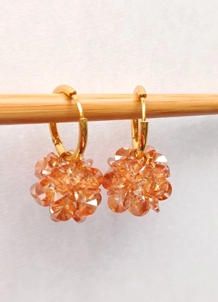Gold Hoop Earrings with Peach Crystal Flowers, brand: Oliver Bonas, condition: New without tags, £8.00, £9.10 includes Buyer Protection
