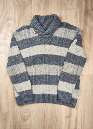 Pull col châle rayé, MCS Marlboro Classics, vintage 80s, Y2K, torsades, gris beige, taille XL homme, merk: Marlboro Classics, staat: Heel goed, maat: XL, € 25,00, € 26,95 inclusief Kopersbescherming Pro