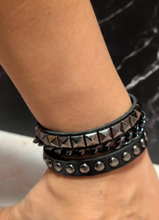 Vintage Gothic Punk Biker Pyramidennieten Rundnieten Ketten PU Leder Armband Bracelet, brand: Punk, condizioni: Nuovo con cartellino, €8.90, €10.05 include la Protezione acquisti