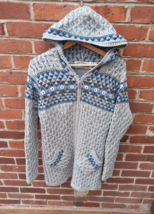 Arancrafts cardigan merinos long mélange laine gris/ bleu capuche 36/38, marque: Aran Crafts, état: Très bon état, taille: M / 38 / 10, 70,00 €, 74,20 € Protection acheteurs incluse