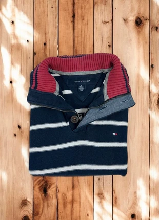 Pull 1/4 Zip, Halfzip Tommy Hilfiger Bleu,Gris / Col camionneur / Logo brodé / Taille M Homme, brand: Tommy Hilfiger, condizioni: Ottime, taglia: M, €35.00, €37.45 include la Protezione acquisti Pro