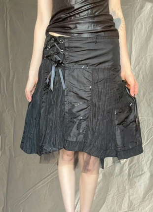 Jupe mi longue avec volant et laçage vintage, marque: Japan Style, état: Très bon état, taille: M / 38 / 10, 22,00 €, 23,80 € Protection acheteurs (Pro) incluse