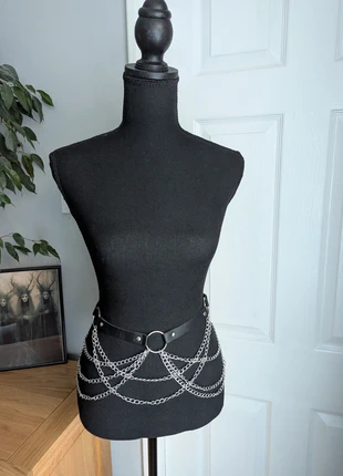 Black Faux Leather Belt Silver Chain Waist Belt Gothic Punk Edgy Grunge Festival Gift, condition: New without tags, size: Adjustable, £8.50, £9.63 includes Buyer Protection Pro