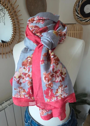 Chattawak 🧣Joli foulard rose et gris doux à motifs 70x170 cm Bohême romantique, brand: CHATTAWAK, condition: Very good, €6.00, €7.00 includes Buyer Protection Pro