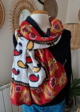 Grand foulard coton indien artisanal ethnique 150x110 cm étole echarpe, merk: Vintage, staat: Heel goed, € 9,00, € 10,15 inclusief Kopersbescherming Pro