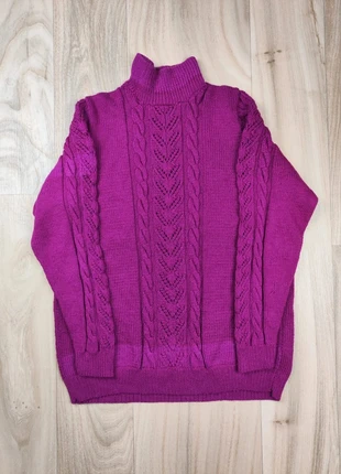 Pull torsadé ajouré col montant/roulé, violet, vintage années 80, Y2K, chaud et doux, taille M femme, condition: Very good, size: M / 38 / 10, €10.00, €11.20 includes Buyer Protection Pro