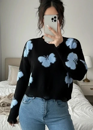 Pull Court Noir Papillons Floqués Bleus Y2K (Taille S) 💙, marca: mila paris, estado: Muito bom, tamanho: S / 36 / 8, €59.00, €62.65 inclui Proteção do Comprador