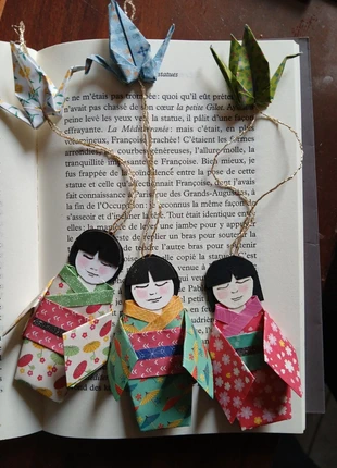 Lot de trois marques pages kokeshis et grues#12, marca: Origami, estado: Nuevo con etiquetas, 15,00 €, 16,45 € Protección al comprador incluida