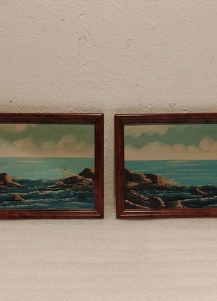 Pareja cuadros paisajes marítimos, marque: Pintado a mano, état: Bon état, 15,00 €, 16,45 € Protection acheteurs incluse