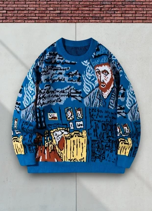 Pull d'hiver Y2K Style Old School - Taille M - Van Gogh - Bleu - Coupe lose #13, brand: Aesthetic, condition: Very good, size: M, €44.90, €47.85 includes Buyer Protection