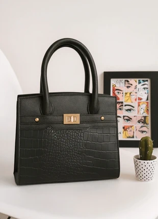 Sac à main élégant noir, effet croco, anse rigide, format medium, marque: Paris Mode, état: Très bon état, 9,00 €, 10,15 € Protection acheteurs incluse