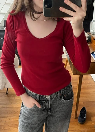 T-shirt à Manches Longues Rouge Col V Camaïeu, brand: Camaïeu, condizioni: Buone, taglia: S / IT 40 / EU 36, €5.00, €5.95 include la Protezione acquisti