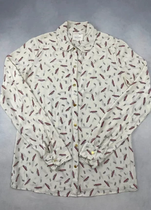 Chemise Sézane Femme manche longue blanc motif voiture rouge soie S/36 très bon état mode été, merk: Sézane, staat: Heel goed, maat: S / 36 / 8, € 22,50, € 24,33 inclusief Kopersbescherming Pro