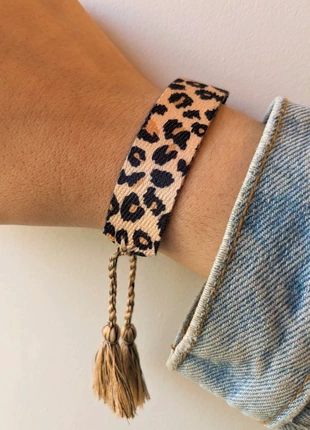 O6-1/ bracelet tissu coton réglable pompons tendance léopard, marque: bracelet tissu, état: Très bon état, 6,90 €, 7,95 € Protection acheteurs (Pro) incluse