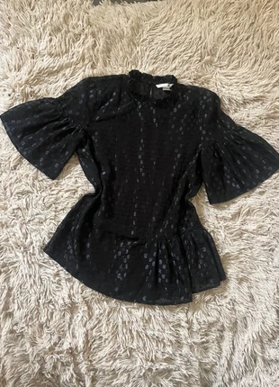 jolie haut noir transparent manches courtes à volants et à pois, merk: H&M, staat: Nieuw zonder prijskaartje, maat: S / 36 / 8, € 7,00, € 8,05 inclusief Kopersbescherming