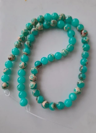 Streng 6 mm natuursteen kralen jaspis edelsteen turquoise blauw wit, staat: Heel goed, € 5,95, € 6,95 inclusief Kopersbescherming Pro