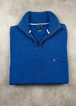 Pull Tommy Hilfiger Half zip 1/4 zip col camionneur Bleu logo brodé Taille S #B001 - 220, merk: Tommy Hilfiger, staat: Heel goed, maat: S, € 27,00, € 29,05 inclusief Kopersbescherming