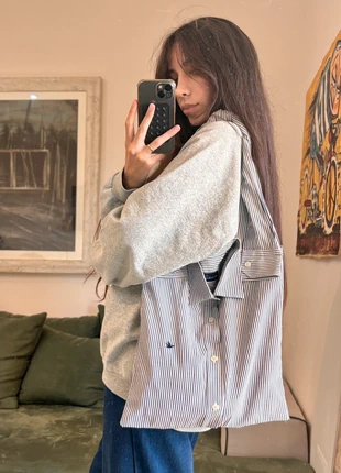 borsa di stoffa tote bag camicia a righe con colletto upcycled upcycling, brand: Millenya Handmade, condizioni: Ottime, €27.00, €29.05 include la Protezione acquisti