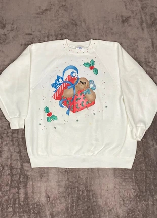 Sweat-shirt Blanc Ourson Noël Made in USA, brand: Vintage Dressing, condizioni: Discrete, taglia: XL, €12.00, €13.30 include la Protezione acquisti Pro
