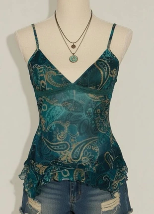 Top à fines bretelles et imprimé cachemire bleu et or, brand: Retrosia, condition: Very good, size: M / 38 / 10, €23.90, €25.80 includes Buyer Protection