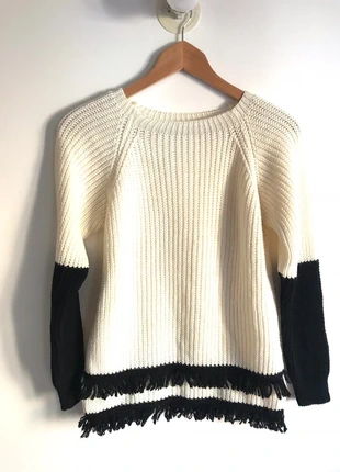 Pull blanc et noir à franges taille 36 neuf jamais porté, condizioni: Nuovo senza cartellino, taglia: S / IT 40 / EU 36, €8.00, €9.10 include la Protezione acquisti