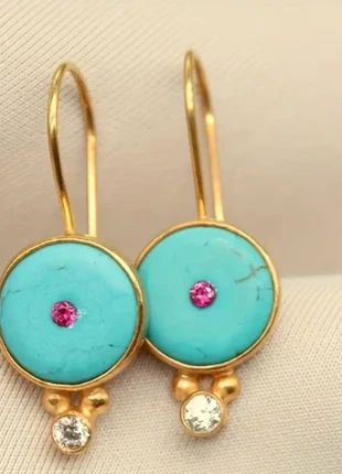 Pendientes retro, marque: Oro y Turquesa, état: Neuf sans étiquette, 14,50 €, 15,93 € Protection acheteurs incluse