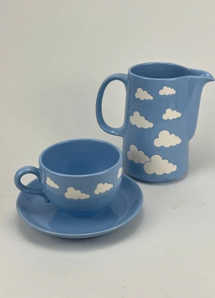 Wächtersbach Keramik Wolken carafe and cup Mug Blue & White Cloud Breakfast Set Vintage, brand: Waechtersbach, condizioni: Ottime, €35.00, €37.45 include la Protezione acquisti