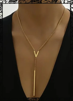 Collier doré en Y avec pendentif barre verticale, marque: De, état: Neuf sans étiquette, 7,99 €, 9,09 € Protection acheteurs incluse